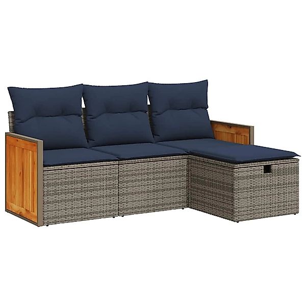 vidaXL 4-Tlg Garten-Sofagarnitur mit Kissen Grau Poly Rattan 3326009 günstig online kaufen