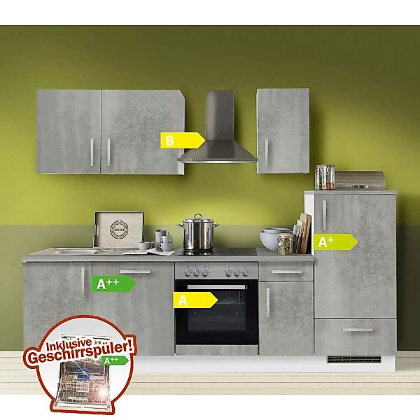 Küchenzeile Premium Beton inklusive Geschirrspüler, E-Geräte, MANCHESTER-87 günstig online kaufen