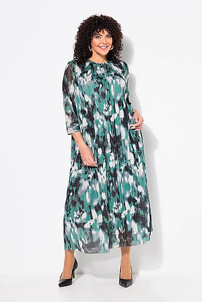 Ulla Popken Midikleid Mesh-Maxikleid Zierfalten Rundhals günstig online kaufen