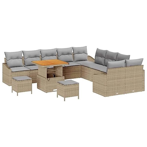 vidaXL Gartensofa-Set mit Kissen mit Speicher 13 Stk Beige Poly Rattan 3364 günstig online kaufen