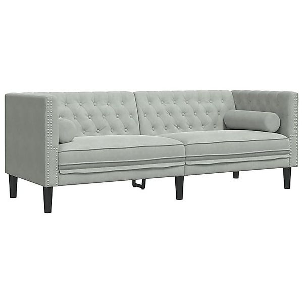 vidaXL Chesterfield-Sofa mit Nackenrollen 3-Sitzer Hellgrau Samt 2157821 günstig online kaufen