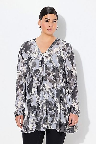 Ulla Popken Longbluse Bluse Alloverdruck A-Linie Carree-Ausschnitt günstig online kaufen