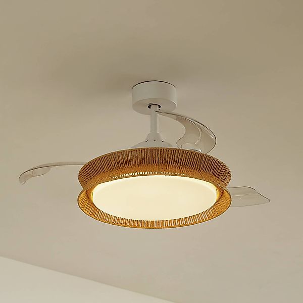 Lucande LED-Ventilator Lineta, weiß, Seil, Ø103cm, leise günstig online kaufen