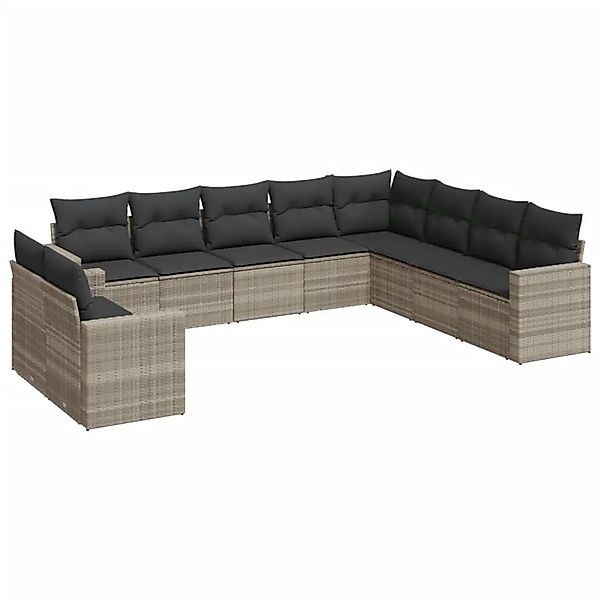 vidaXL 10-Tlg Garten-Sofagarnitur mit Kissen Hellgrau Poly Rattan 3251509 günstig online kaufen