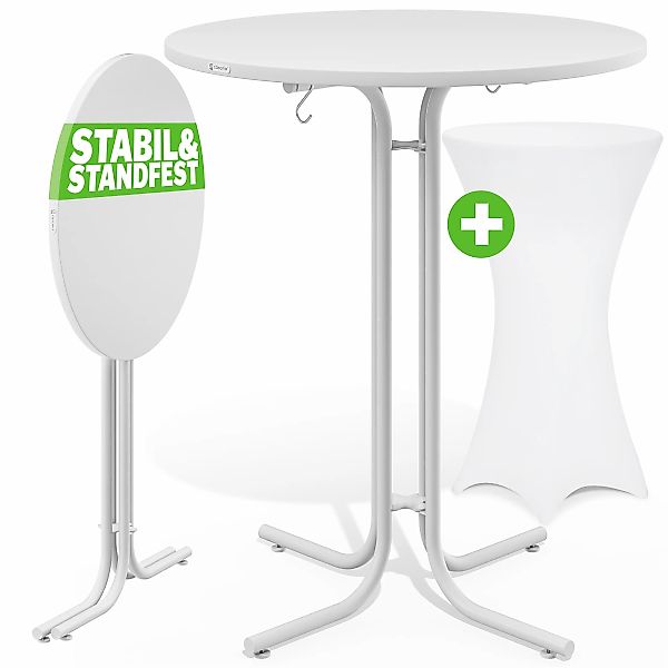 Stehtisch Weiß 110x80cm + Stehtischhusse Weiß Ø80cm günstig online kaufen