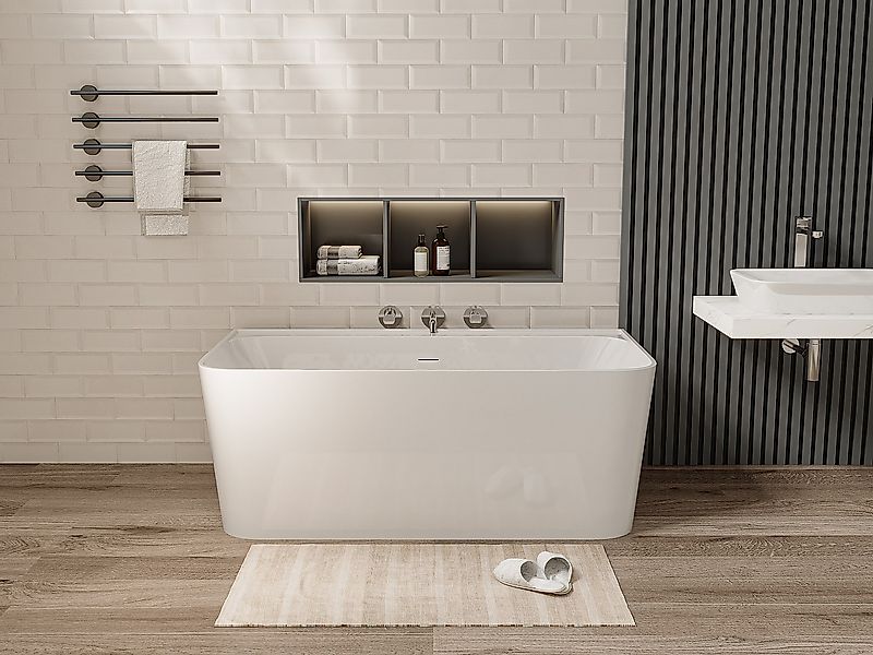 Halb freistehende Badewanne rechteckig - 216 L - 150 x 75 x 60 cm - Acryl - günstig online kaufen