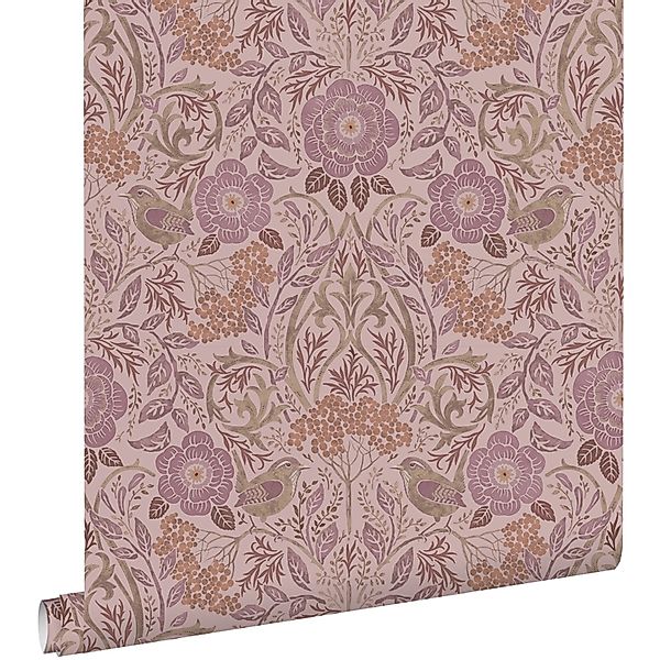 ESTAhome Tapete Blumen und Vögel Altrosa und Violett 50 x 900 cm günstig online kaufen