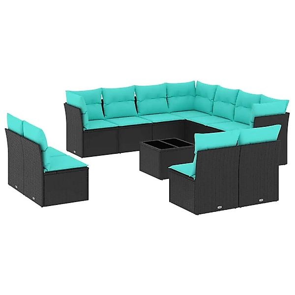 vidaXL 12-Tlg Gartensofa-Set mit Kissen Schwarz Polyrattan 3217827 günstig online kaufen