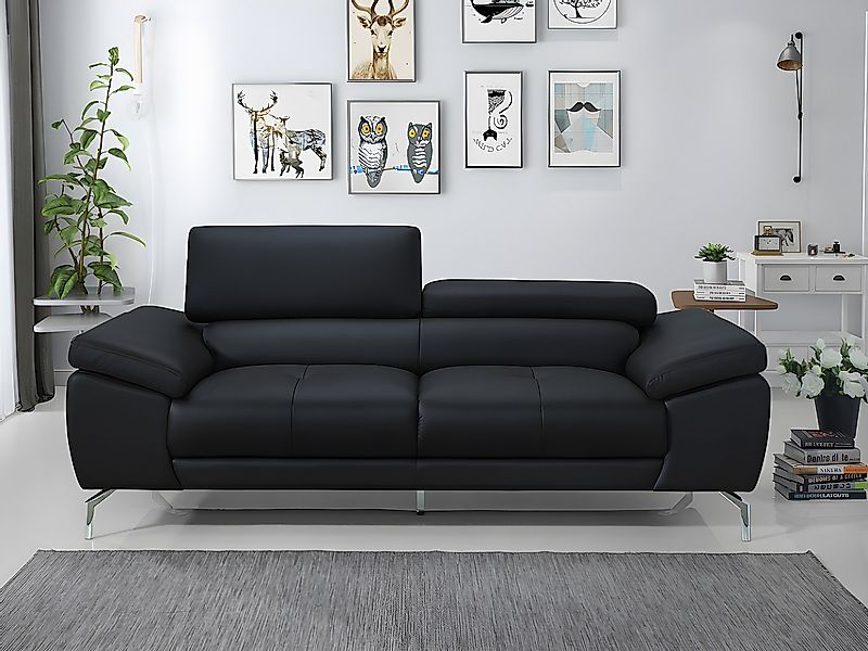 Ledersofa 3-Sitzer - Schwarz - GRETEL günstig online kaufen