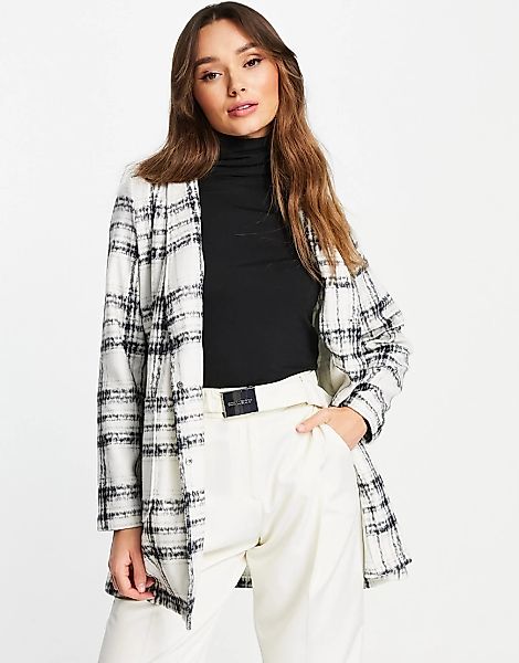 Vero Moda – Angerauter Mantel in Weiß mit geradem Schnitt und schwarzem Kar günstig online kaufen