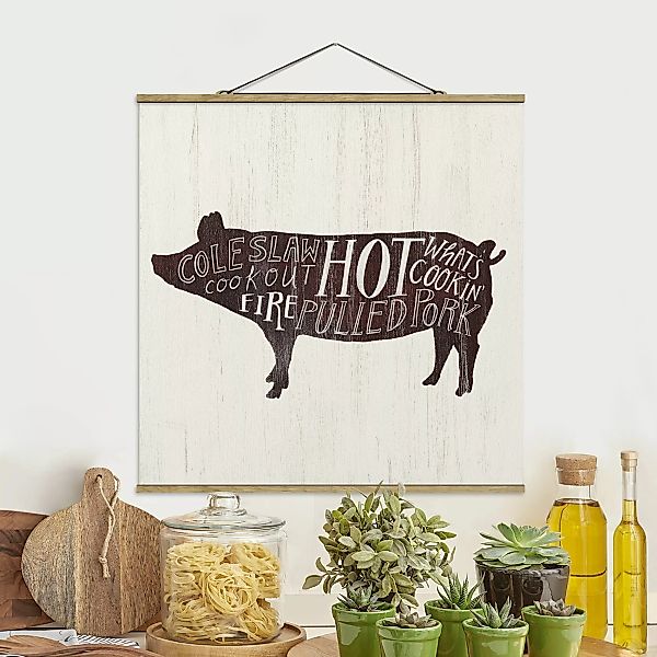 Stoffbild Tiere mit Posterleisten - Quadrat Bauernhof BBQ - Schwein günstig online kaufen