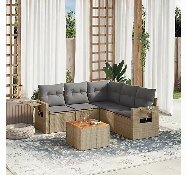 vidaXL Loungesofa 6-tlg. Garten-Sofagarnitur mit Kissen Beige Poly Rattan, günstig online kaufen
