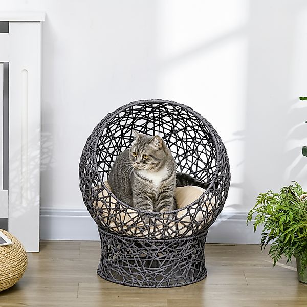 PawHut Tierhaus Rattan Katzenbett mit Kissen, Haustierbett Wasserhyazinthe, günstig online kaufen