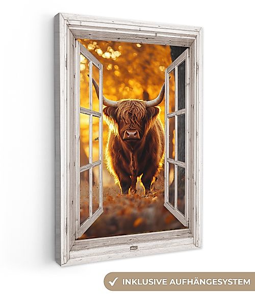 OneMillionCanvasses® Leinwandbild Schottischer Hochländer - Wald günstig online kaufen