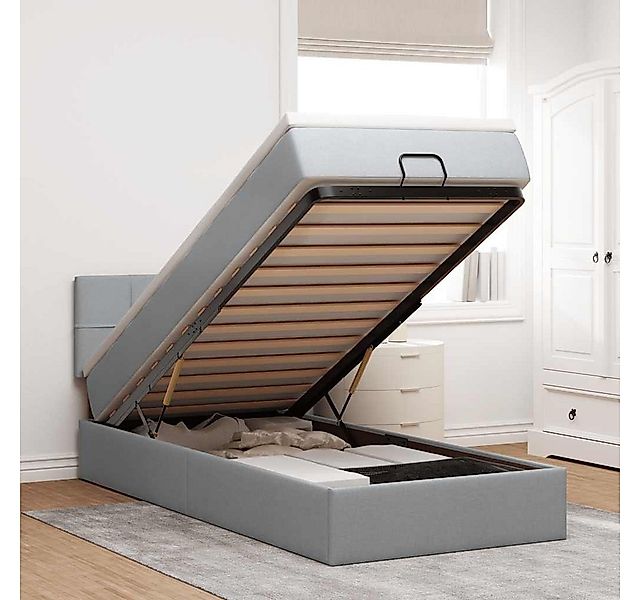 vidaXL Bett, Ottoman-Bett mit Matratze & LEDs Hellgrau 100x200 cm Stoff günstig online kaufen