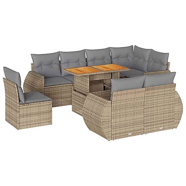 vidaXL 9-Tlg Garten-Sofagarnitur mit Kissen Beige Poly Rattan 3327279 günstig online kaufen