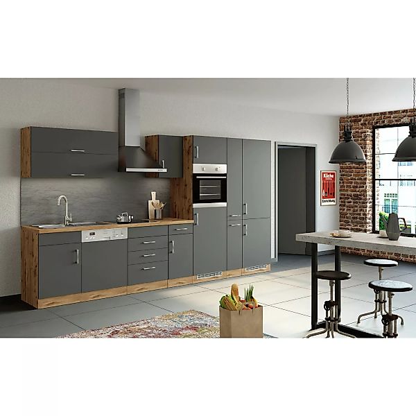 Held Möbel Küchenzeile Sorrento 360 cm Anthrazit-Wotaneiche ohne E-Geräte günstig online kaufen