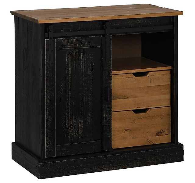 vidaXL Sideboard Sideboard HALDEN mit Schiebetür Schwarz 80x40x80 cm Massiv günstig online kaufen
