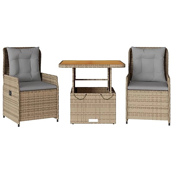 vidaXL 3-tlg Bistro-Set mit Kissen Beige Poly Rattan Modell 14 günstig online kaufen