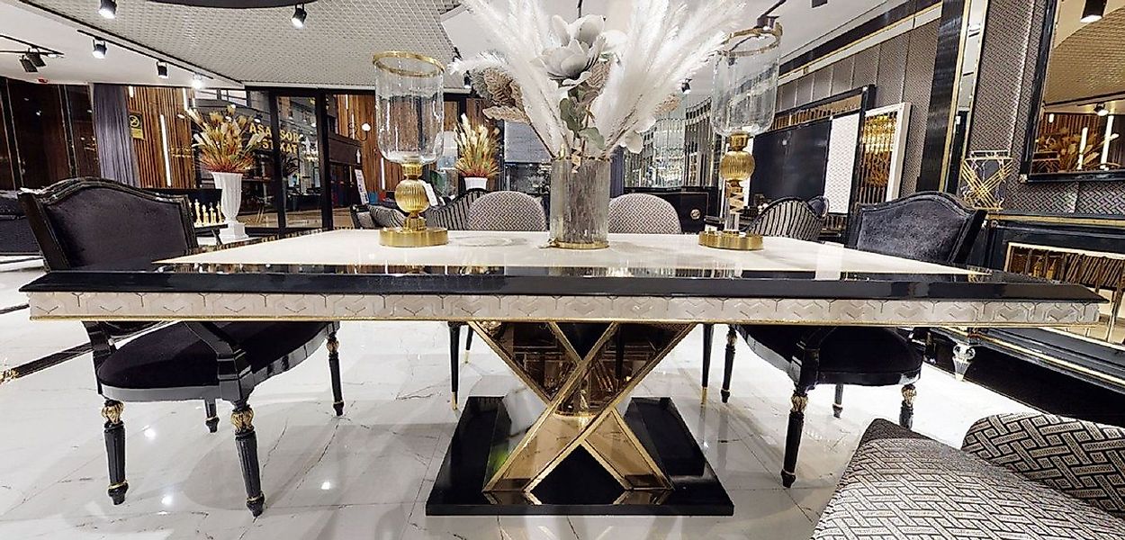 Casa Padrino Esstisch Luxus Art Deco Esstisch Weiß / Schwarz / Gold - Art D günstig online kaufen