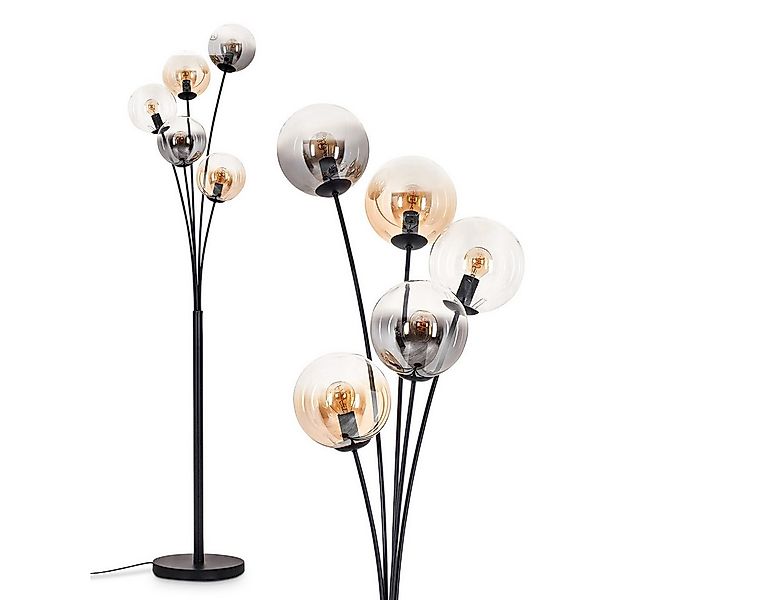 hofstein Stehlampe Stehlampe aus Metall/Glas in Schwarz/Bernstein/Rauch/Kla günstig online kaufen
