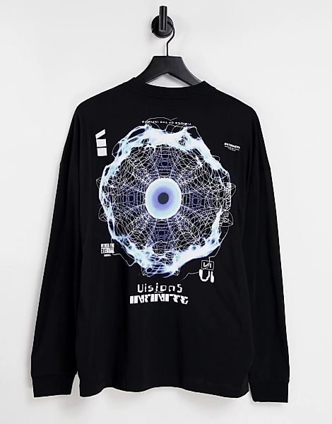 ASOS DESIGN – Langärmliges Oversize-Shirt in Schwarz mit Print auf Vorder- günstig online kaufen
