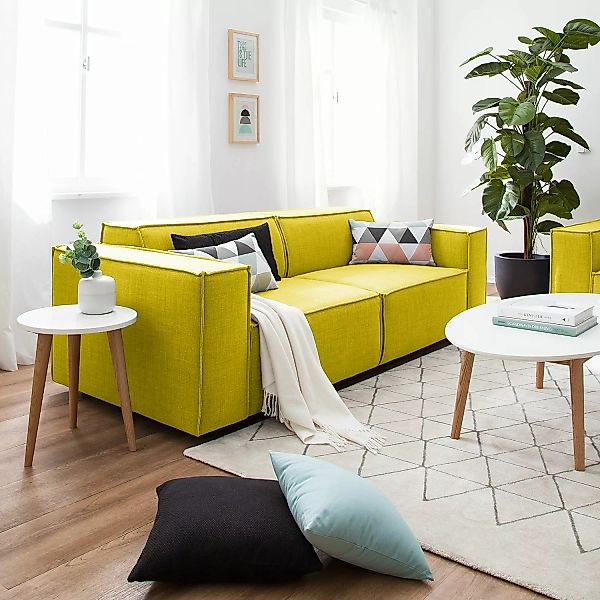 home24 Sofa Kinx 2,5-Sitzer Gelb Webstoff 223x72x96 cm (BxHxT) Modern günstig online kaufen