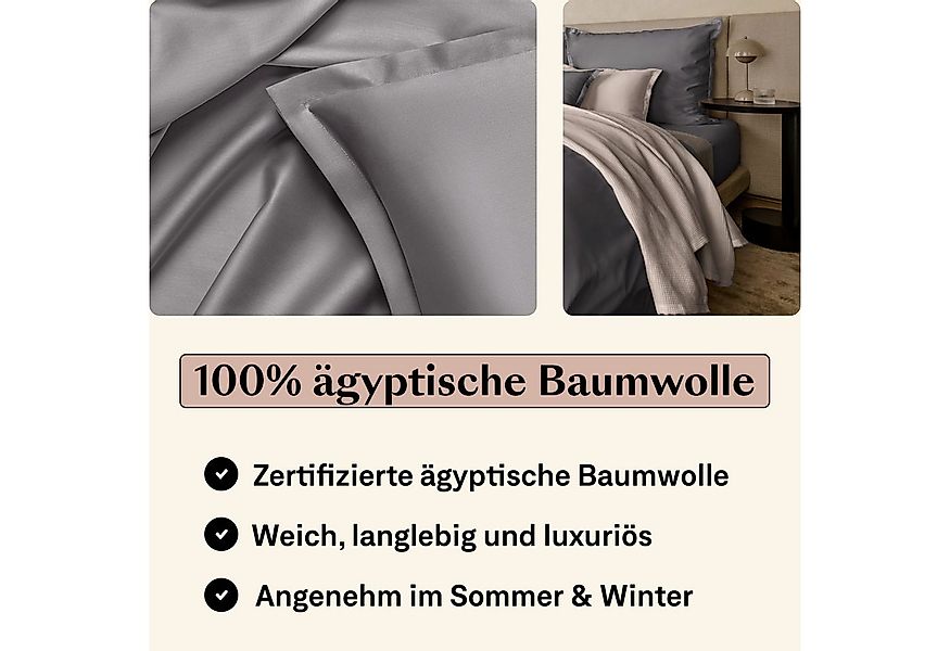 Amqua Bettwäsche Luxus Mako Satin, 100% ägyptische Baumwolle Premium Bettwä günstig online kaufen