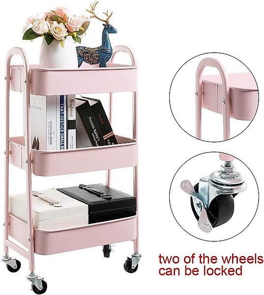 JEOBEST Beistellwagen Rollwagen Küchenwagen Servierwagen aus Metall 3-Etage günstig online kaufen