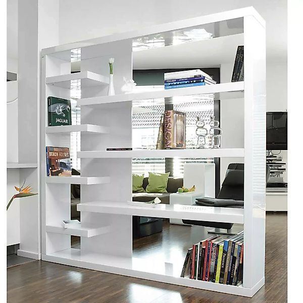 Wohnzimmer Regal 200 cm breit Hochglanz Weiß günstig online kaufen