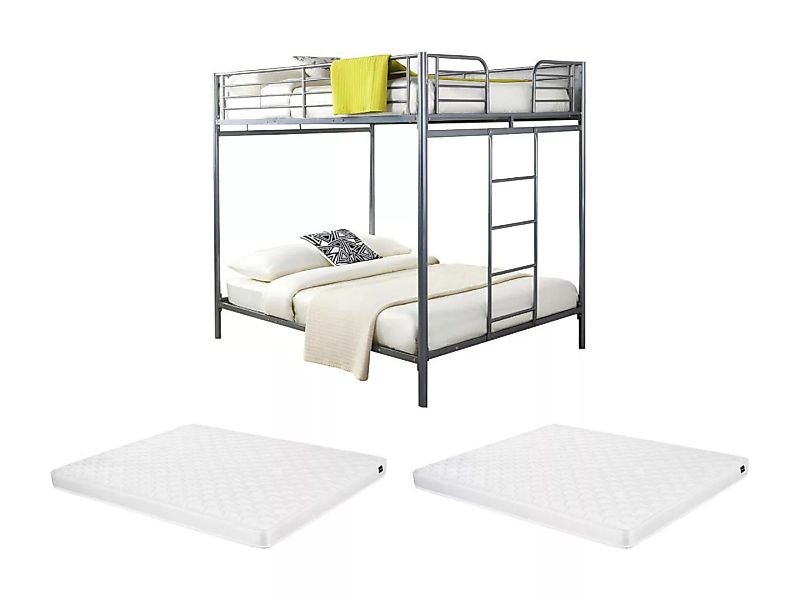 Etagenbett mit Bettboden + 2 Matratzen- 2x 140 x 190 cm - Silberfarben - GE günstig online kaufen