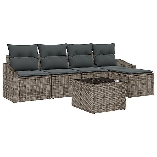 vidaXL Loungesofa 5-teiliges Garten-Sofa-Set mit Kissen grau Poly-Rattan, 6 günstig online kaufen