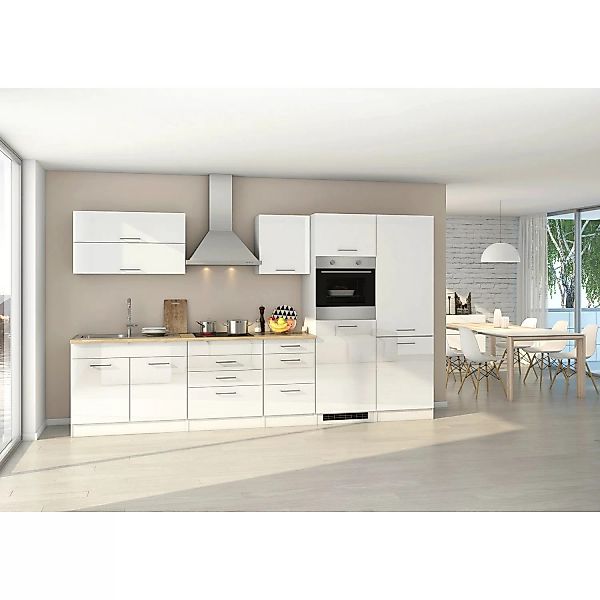 Held Möbel Küchenzeile Mailand 350 cm Weiß Hochglanz-Weiß Matt ohne E-Gerät günstig online kaufen