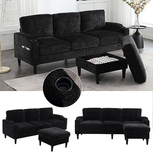 Odikalo 3-Sitzer Wohnzimmersofa Loungesofa mit Hocker Stauraum Seitentasche günstig online kaufen
