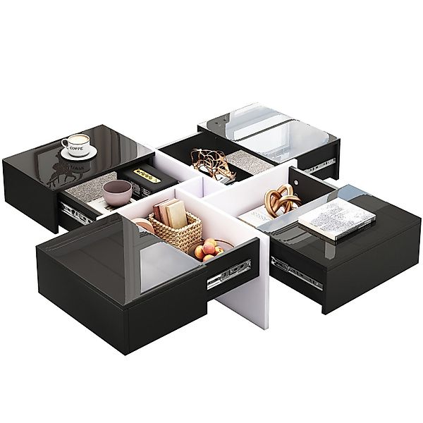 Rutaqian Couchtisch Eleganter Hochglanz-Couchtisch,Eingebautes Staufach und günstig online kaufen