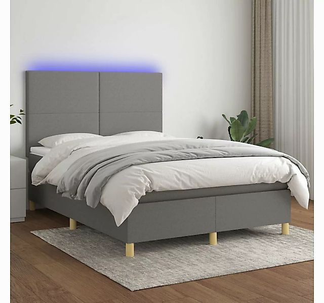 vidaXL Boxspringbett Boxspringbett mit Matratze LED Dunkelgrau 140x200 cm S günstig online kaufen