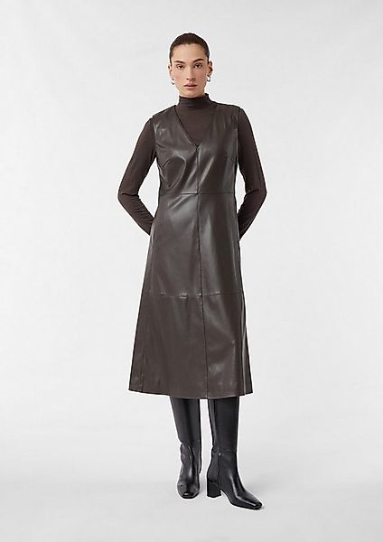 comma Maxikleid Kleid Midikleid in Leder-Optik mit tiefem V-Ausschnitt günstig online kaufen