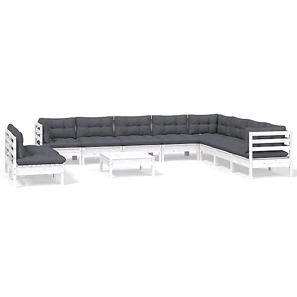 vidaXL 11-tlg Garten-Lounge-Set mit Kissen Weiß Massivholz Kiefer Modell 1 günstig online kaufen