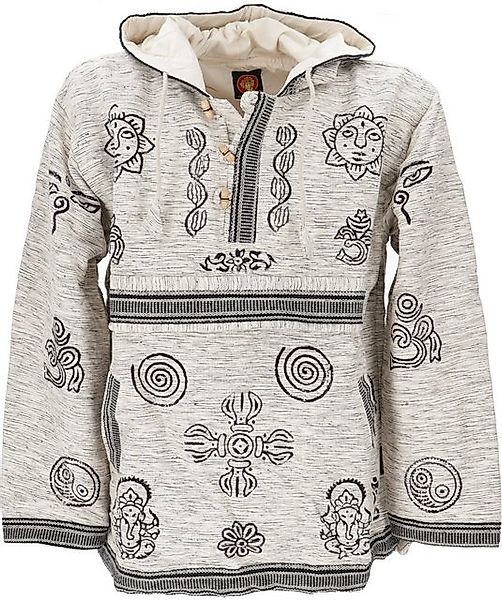 Guru-Shop Sweater Goa Kapuzenshirt, Baja Hoodie - hellgrau Ethno Style, alt günstig online kaufen