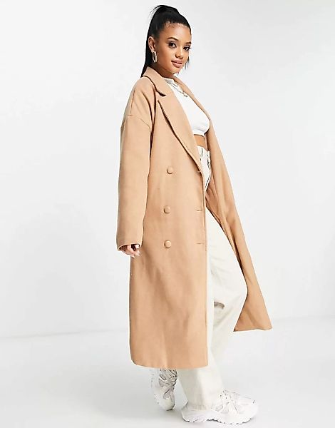 In The Style – Zweireihiger, langer Mantel in Hellbraun günstig online kaufen