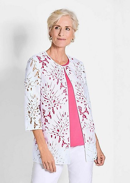 GOLDNER Jerseyblazer Kurzgröße: Weiße Jacke mit Blätterdessin Figurnahes Da günstig online kaufen