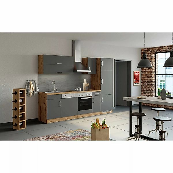 Held Möbel Küchenzeile Sorrento 270 cm Anthrazit-Wotaneiche ohne E-Geräte günstig online kaufen