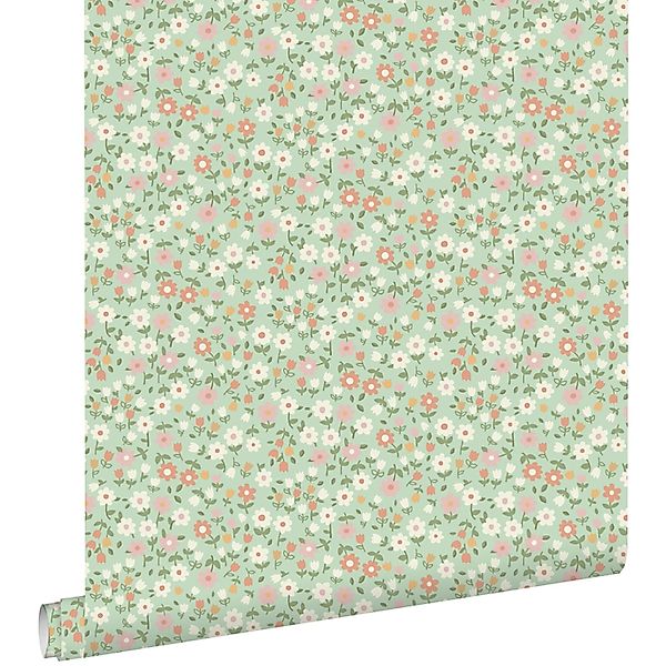ESTAhome Tapete Blumen Grün Terrakottarosa und Weiß 50 x 900 cm 139470 günstig online kaufen