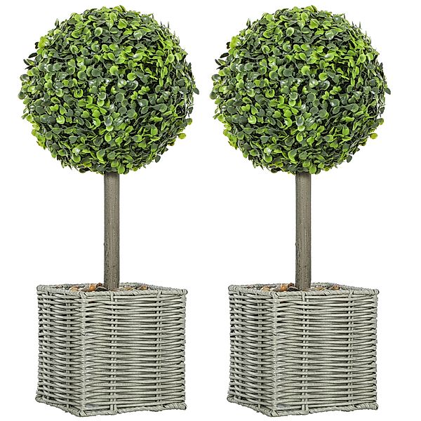HOMCOM Künstliche Buchsbaum 2er-Set 50 cm Kunstpflanze mit Topf, Zierkiesel günstig online kaufen