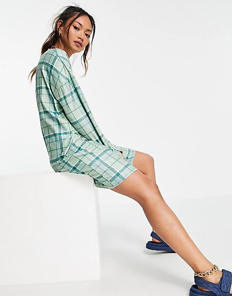 Urban Threads – Langärmliges Shirt-Kleid mit minzgrünem Karomuster günstig online kaufen