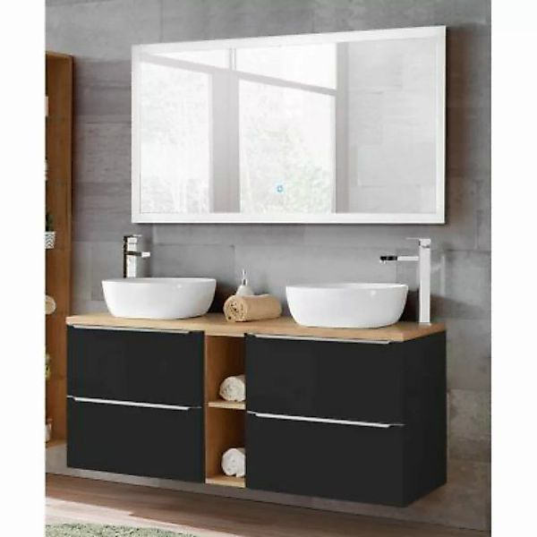 Lomadox Badezimmer Waschtisch & LED-Spiegel Set TOSKANA-BLACK-56 in  seiden günstig online kaufen