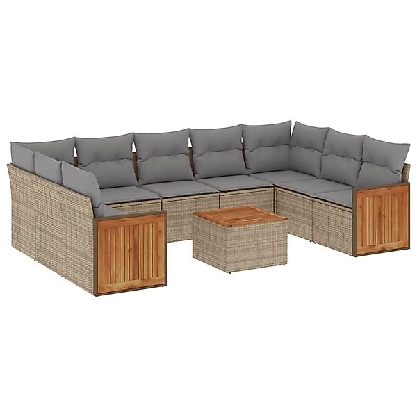 vidaXL 10-Tlg Garten-Sofagarnitur mit Kissen Beige Poly Rattan 3227963 günstig online kaufen