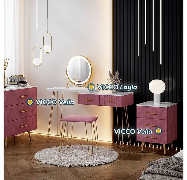 Vicco Nachtschrank Velia, Rosa, 41 x 62 cm mit 3 Schubladen (1-St) günstig online kaufen