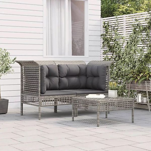 Vidaxl 3-tlg. Garten-lounge-set Mit Kissen Grau Poly Rattan günstig online kaufen
