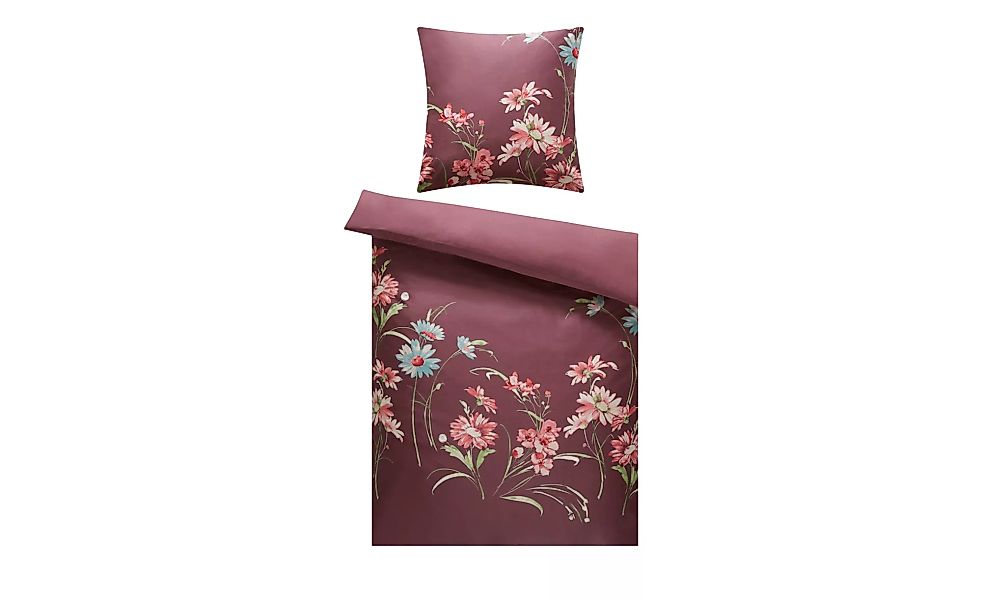 AURO Satin Bettwäsche  Floral - rot - 100% Baumwolle - 135 cm - Bettwaren > günstig online kaufen